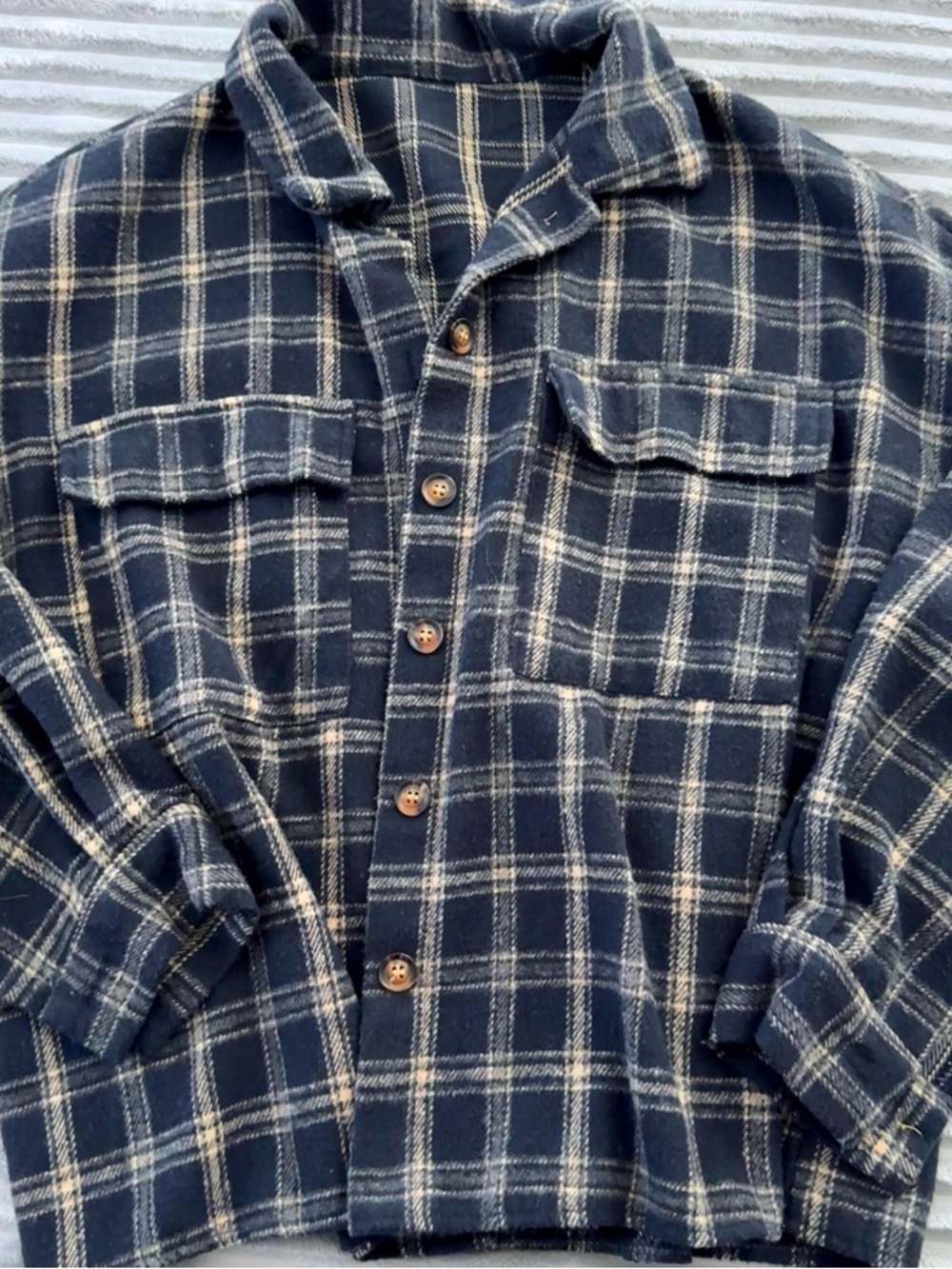 Navy Plaid Flannel Shirt Jacket